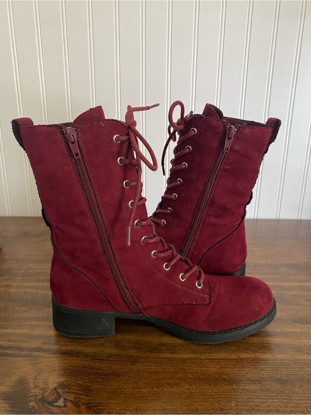 Rouge Helium - Burgundy Lace-Up Suede High Ankle Boots - size: 8 (women’s) - Picture 6 of 14